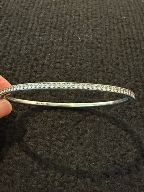 Pandora 925 Sterling Silver Round-Cut Pave CZ Heart Bangle Bracelet 7.5”